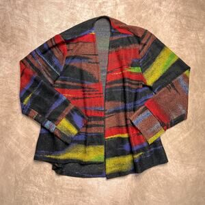 Vintage 90s Abstract Print Asymmetrical Open Front Cardigan Sweater Multicolor